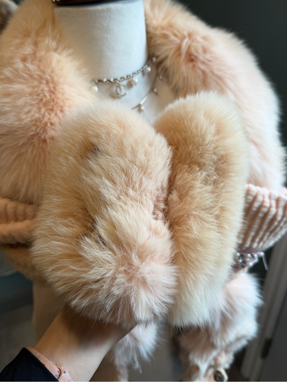 Pink Fox Fur Collar Rabbit Fur Jacket Y2K XS/S Repair Project - Picture 7 of 8